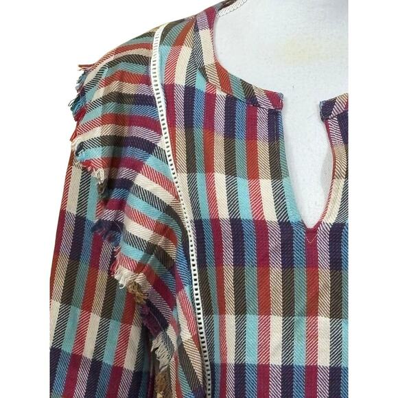 DRA LA blue/red plaid top, bohemian, transitional, southwest, rustic, cabincore - Picture 4 of 6